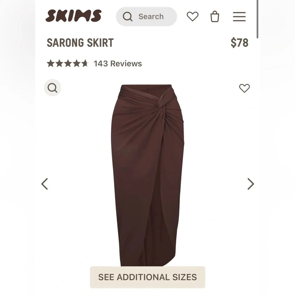 NWT Skims Swim Cover Up Sarong Skirt Cocoa Size S